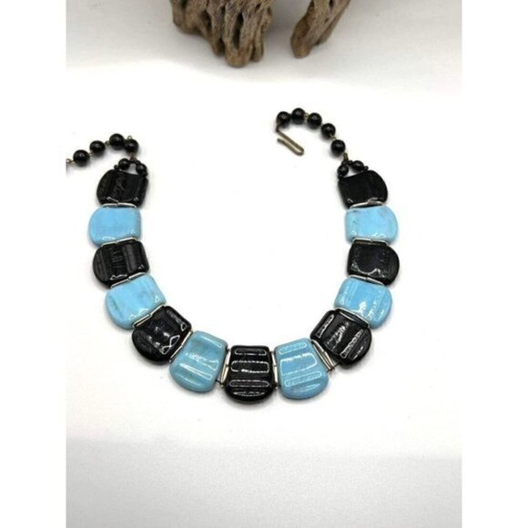 Vintage Turquoise Onyx Glass Bead Choker Necklace - Picture 2 of 7